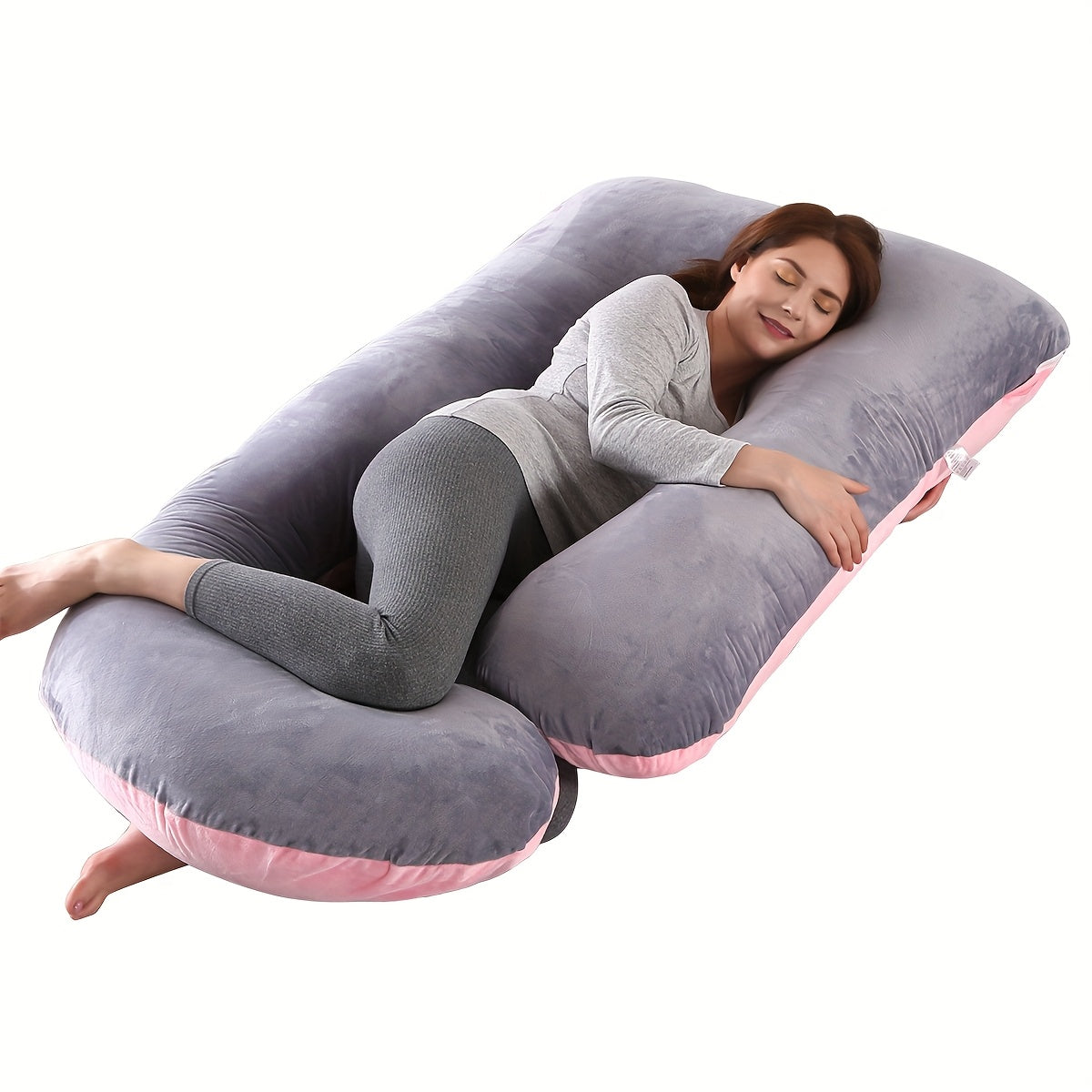 Oreiller de grossesse en velours de cristal en forme de J 70 X 145 cm - Soutien lombaire et abdominal, haute résilience, ultra confort