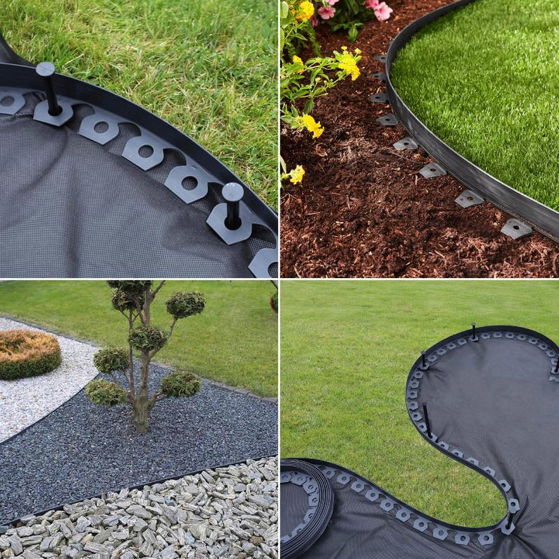 Ensemble de bordure de jardin 10M bordure en plastique noir avec 20 clous, pour définir les lits, les chemins, les parterres et les bords de pelouse, flexible, résistant aux conditions météorologiques, facile à assembler et à former en n'importe quelle fo