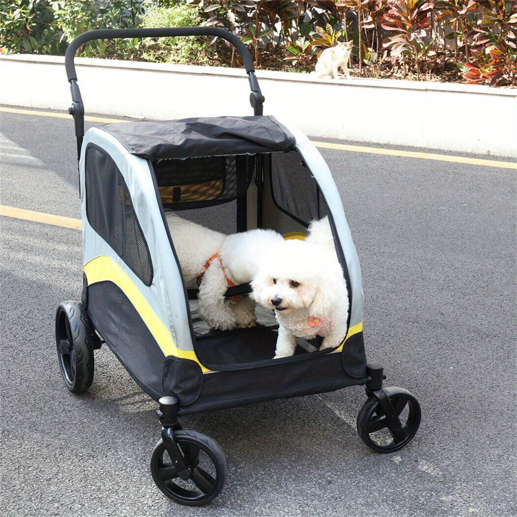 Poussette pour chien pliante XXL à 4 roues, très grande poussette avec séparateur amovible uniquement adaptée pour un grand chien, poussette de voyage pour animal de compagnie, jogging pour chien, poussette de voyage pliable en un clic, poignée réglable,