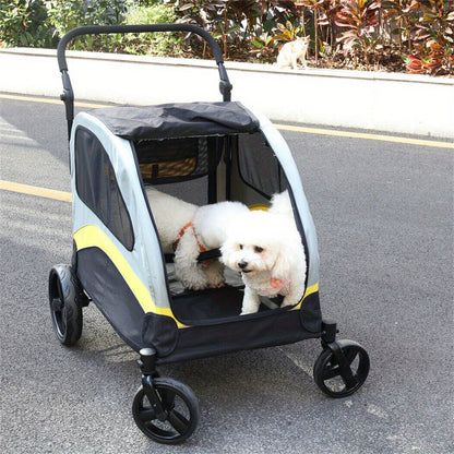 Poussette pour chien pliante XXL à 4 roues, très grande poussette avec séparateur amovible uniquement adaptée pour un grand chien, poussette de voyage pour animal de compagnie, jogging pour chien, poussette de voyage pliable en un clic, poignée réglable,