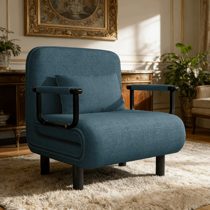 Canapé-lit convertible pliant 5-en-1, fauteuil de détente gigogne réglable peu encombrant avec tissu en lin, fauteuil moderne pour dortoir, studio et coin douillet, noir/fauve/vert olive/jaune citron