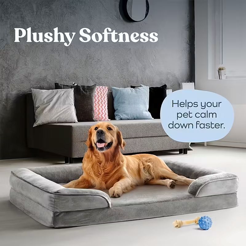 Lit orthopédique pour chien XL/XXL pour grandes races – Canapé-lit amovible et lavable avec support à caillebotis orthopédique et oreiller pour la nuque, convient aux chiens et chiots de taille moyenne à grande