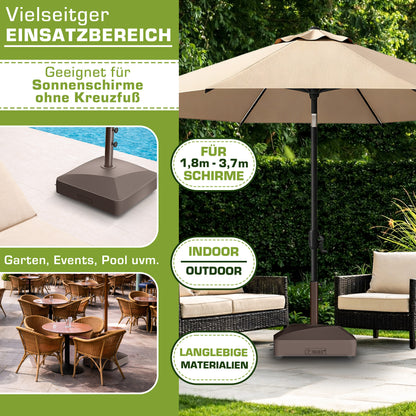 Tillvex® Support de Parasol GRAVIA avec Roues et Freins | Support de Parasol Remplissable 37 Litres / 56 kg | Adapté aux Parasols de Soleil et de Marché Ø 1,8-3,7 m | Roulable, Résistant aux Intempéries et aux UV pour Balcon, Terrasse, Jardin, Petits et G