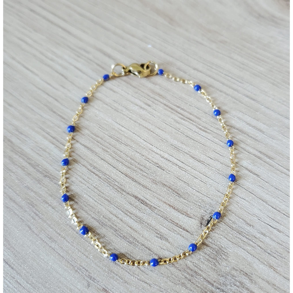 Bracelet perles d'email chaine acier inoxydable couleur or artisanal fait main