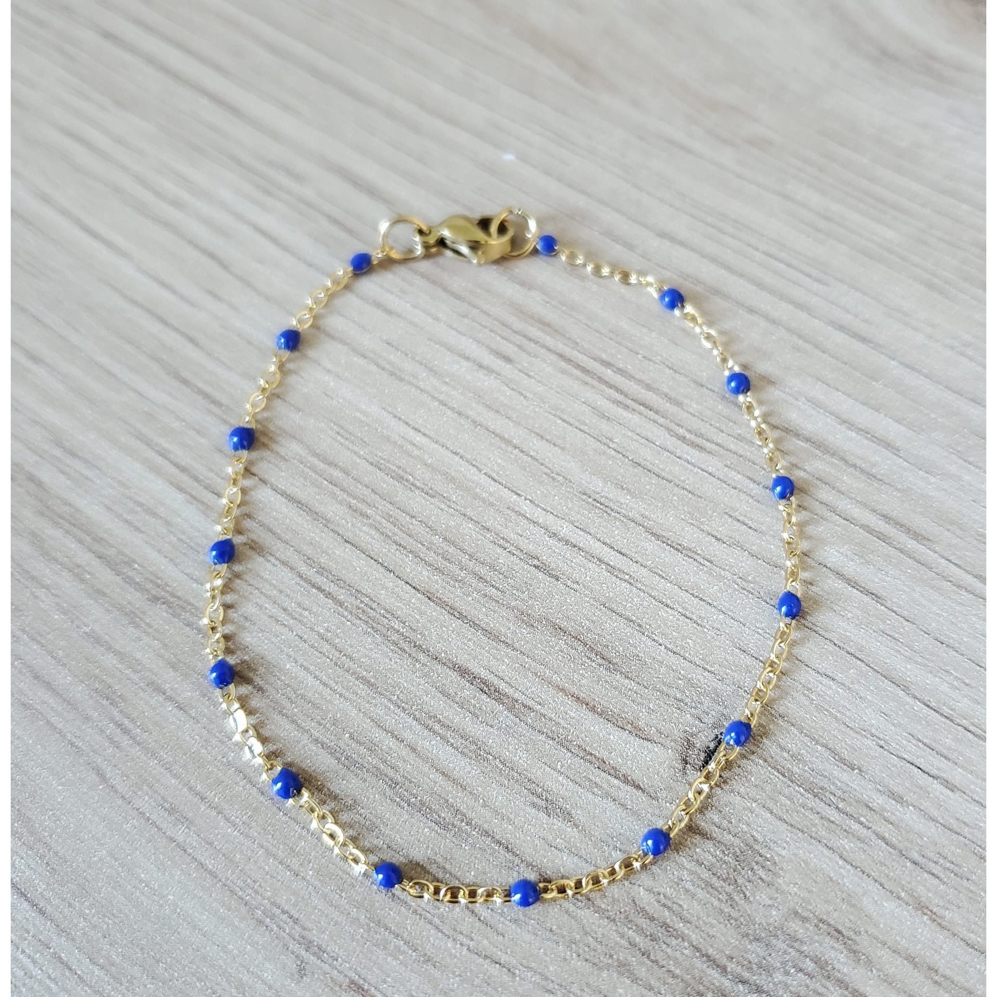 Bracelet perles d'email chaine acier inoxydable couleur or artisanal fait main