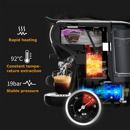 HiBREW Machine à café 4 en 1 à capsules multiples infusion chaude/froide DG Cappuccino Nes pour petites capsules ESE Pod et café moulu, cafétéria 19 bars H1A