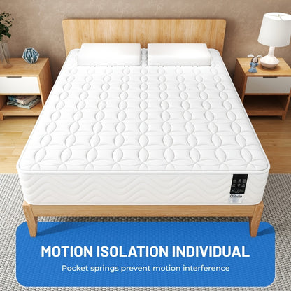 Matelas Simple/Double avec Mousse à Mémoire de Confort Confortable, Matelas Hybride à Ressorts de Poche avec Isolation des Mouvements, Matelas Moyennement Rigsides 90/140/160X200X23Cm