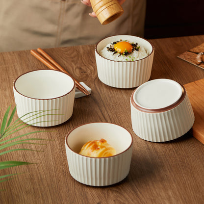 Ensemble de 4 bols de 11 cm (4,5 pouces), 400 ml, blanc perle, avec bords marron foncé dessinés à la main, ensemble de bols, vaisselle en céramique, bol à muesli, bol à petit-déjeuner, bol à dessert, bol à crème, bol à glace, bol à salade, bol à fruits, b