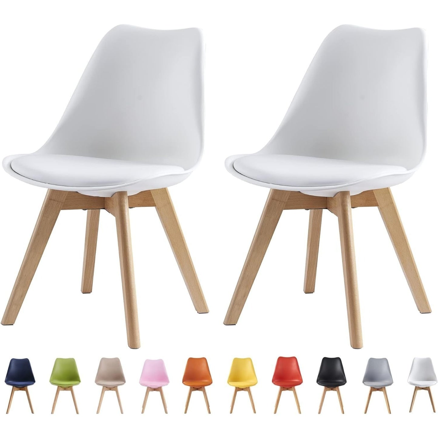 Ensemble de 2 chaises de salle à manger MCC Direct, chaise de cuisine, chaise de bureau, chaise de salon, chaise coquille de designer Eva, disponible en 7 couleurs