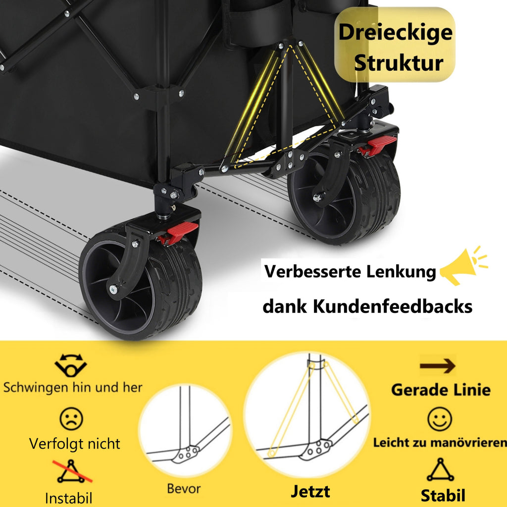 Chariot utilitaire pliant XXXL, capacité de 300L, capacité de charge de 200KG, chariot à main pliable étendu avec roues tout-terrain extra-large de 15X8 cm, chariot de transport à installation instantanée 4 voies breveté Ca15