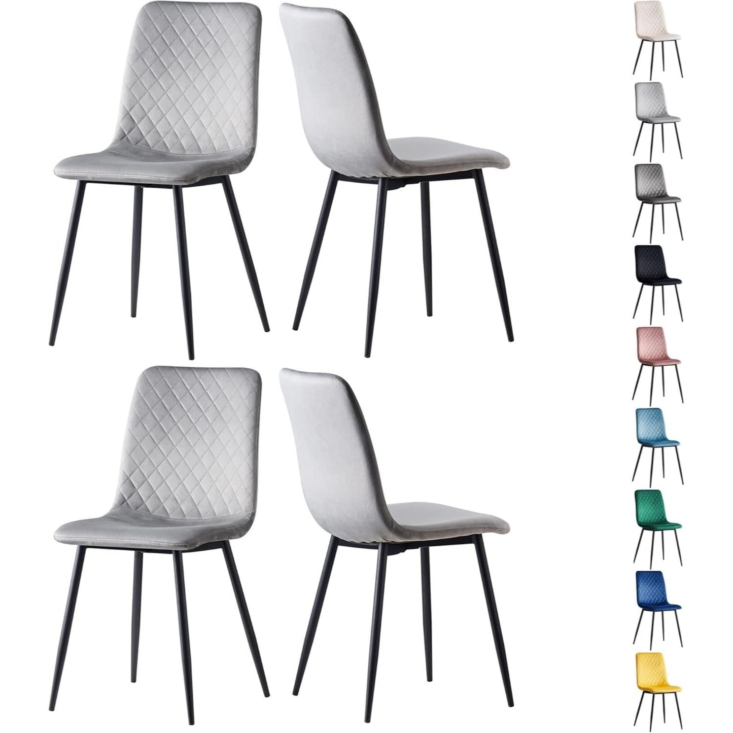 Ensemble de 4 chaises de salle à manger MCC Direct en velours, pieds en métal, chaises Lexi, chaises de conception