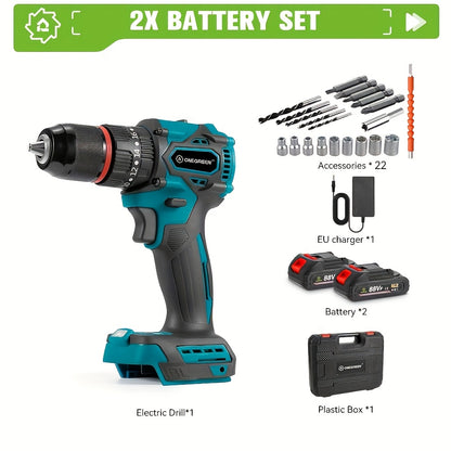 Perceuse Sans Fil Puissante - Moteur Sans Balais 1000W, 25 Vitesses, Multifonction (Visseuse/Perceuse/Marteau Perforateur) pour Bois, Mur, Béton, Vitesse Variable et Prise Type