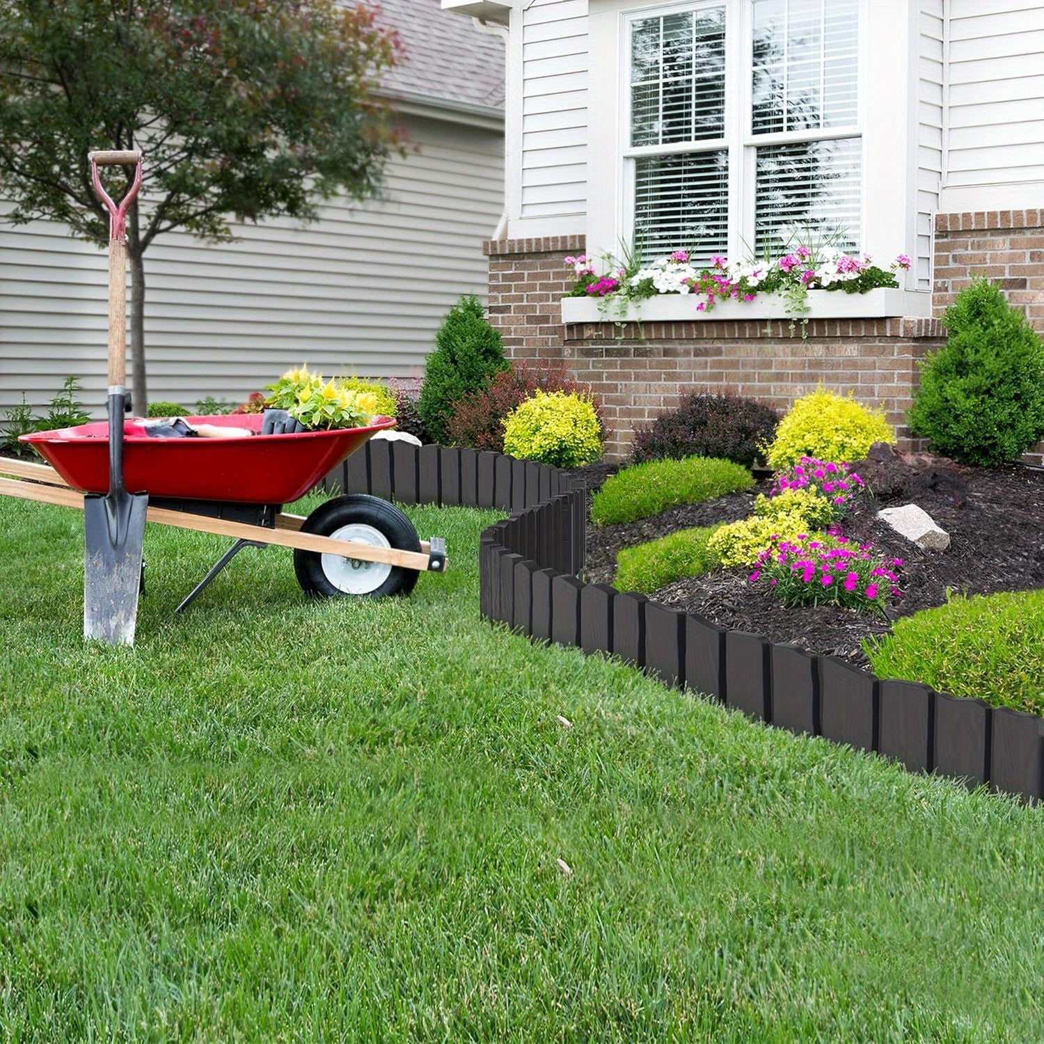 Clôture de jardin en plastique imitation bois avec bordure à clous de 10 cm pour pelouse et jardinière