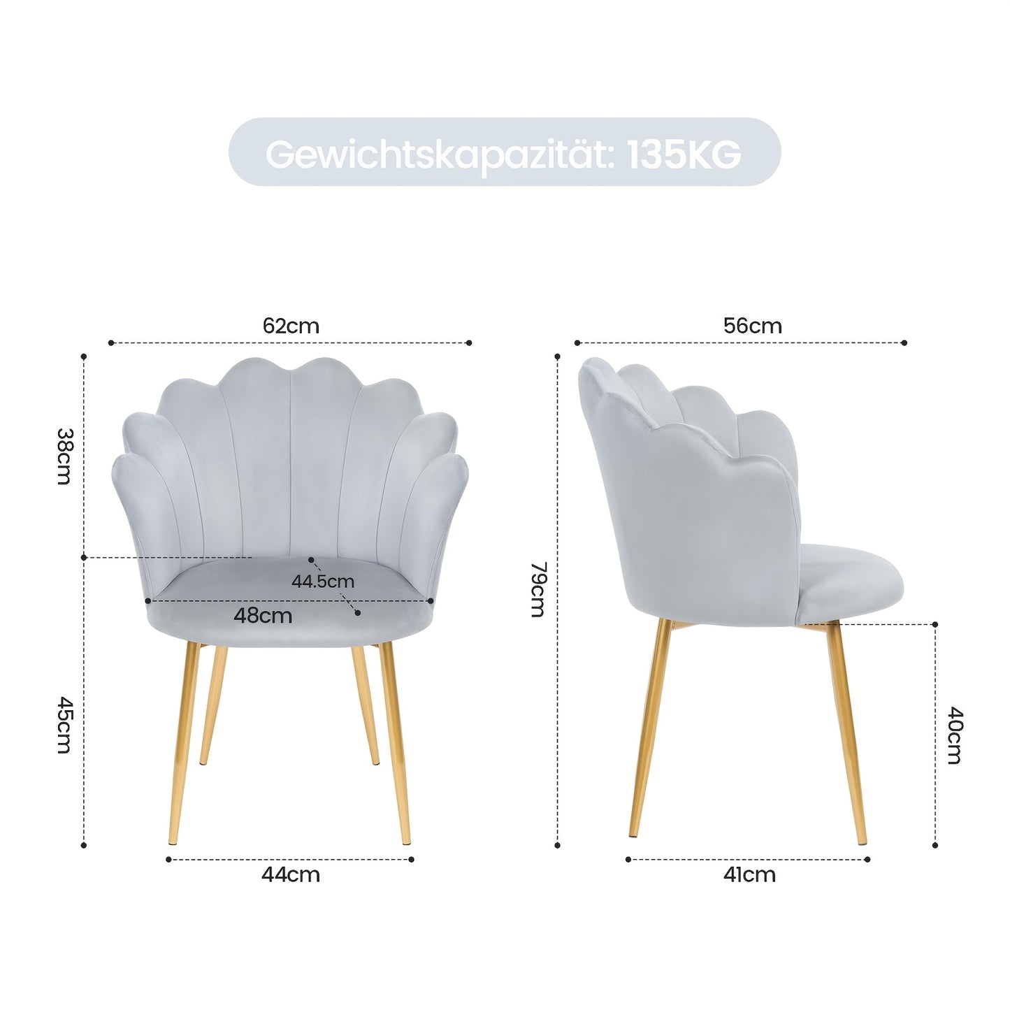 Fauteuil de Coiffeuse, Fauteuil Moelleux avec Pieds en Métal Doré, Siège Coquillage Élégant, Fauteuil Rembourré pour le Salon, Fauteuil de Relax Confortable, Fauteuil avec Design Contemporain