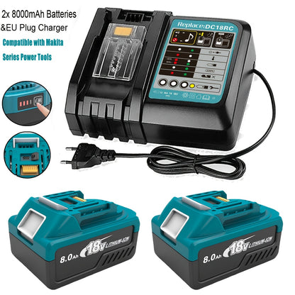 Chargeur uniquement / Lot de 2 batteries 8000mAh BL1860B avec chargeur pour batterie de rechange Makita 18V BL1860 BL1850B BL1850 BL1840 BL1845 BL1835 BL1830 BL1815 LXT-400 avec indicateur, ports de charge Type-C, pour outil sans fil Makita