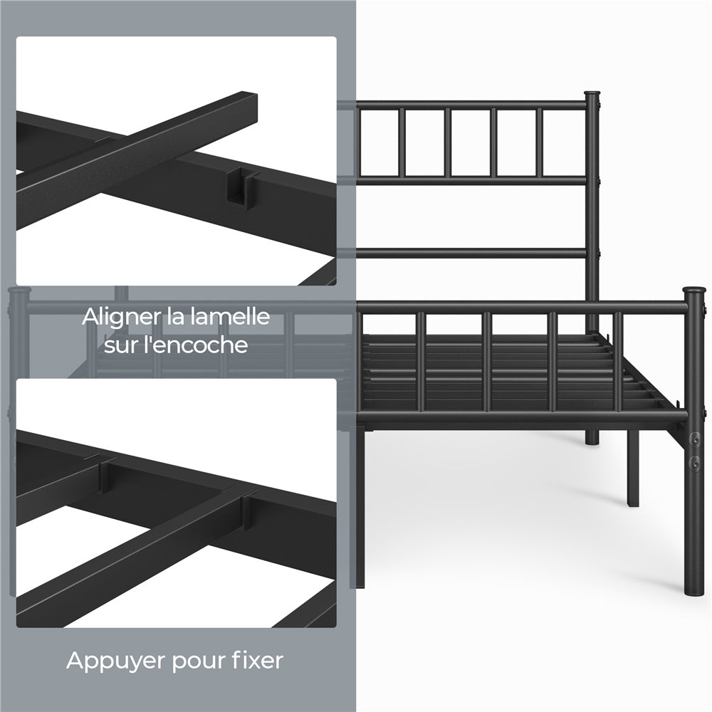 Costoffs Cadre de Lit Métallique Moderne Cadre de Lit avec Sommier à Lattes Surface de Couchage Lit d'invité Gain de Place Idéal pour Dortoir Studio Petit Appartement Chambre ou Maison d'Hôtes Style Industriel