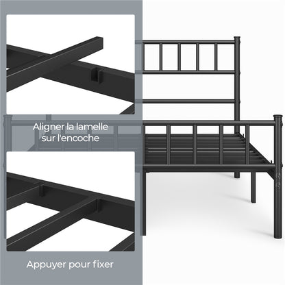 Costoffs Cadre de Lit Métallique Moderne Cadre de Lit avec Sommier à Lattes Surface de Couchage Lit d'invité Gain de Place Idéal pour Dortoir Studio Petit Appartement Chambre ou Maison d'Hôtes Style Industriel