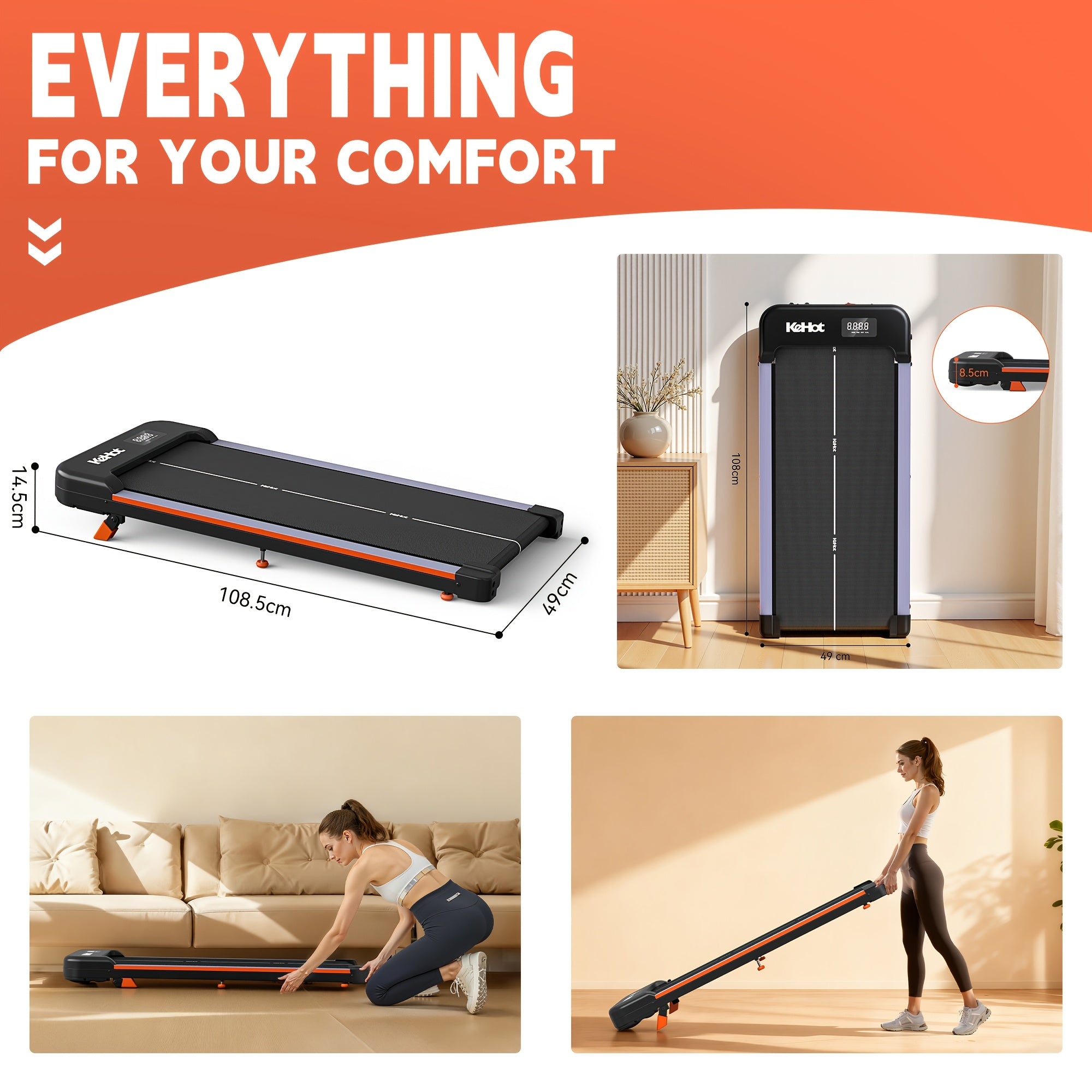 Tapis de marche pour la maison avec affichage multifonction, 12 programmes prédéfinis, moteur DC silencieux, 220-240V, idéal pour la fitness en intérieur