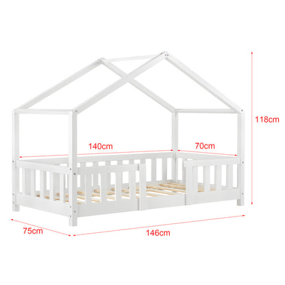 Lit pour enfants Treviolo de style maison avec protection contre les chutes en bois de pin