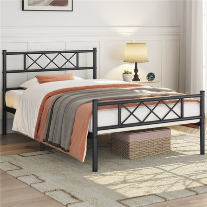 Costoffs Cadre de Lit en Métal Moderne - Structure à 6 Pieds avec Tête de Lit Design en Forme X - Sommier à Lattes Métalliques et Grand Espace de Rangement Sous-lit - Idéal pour Chambre d'Invite, Dortoir ou Appoint - Style Industriel Élégant