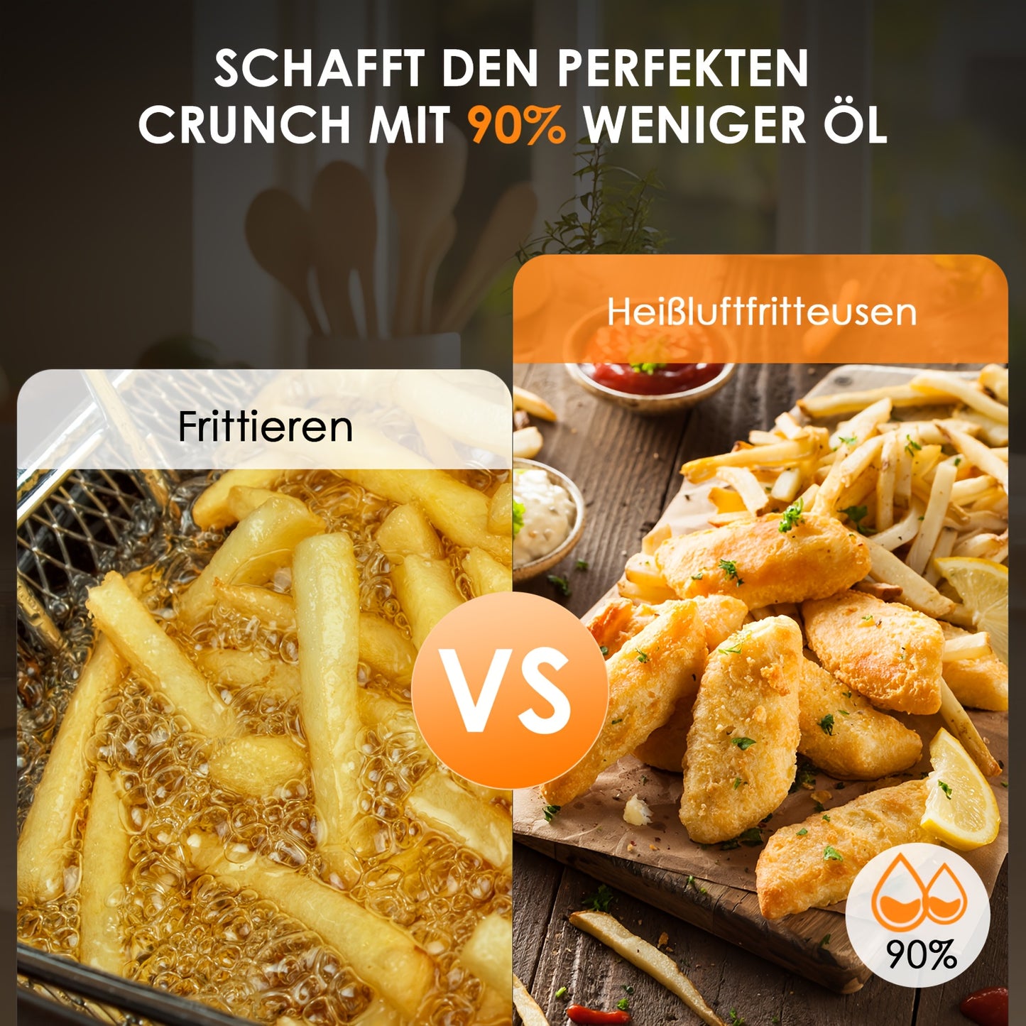 Friteuse à Air 9L avec Fenêtre Transparente - Friteuse Carrée 10-en-1 : Friture, Rôtissage, Réchauffage, Déshydratation, Cuisson, Cuisson à la Vapeur, Frites, Crème Anglaise, Poulet, Ailes, Fruits de Mer, Légumes