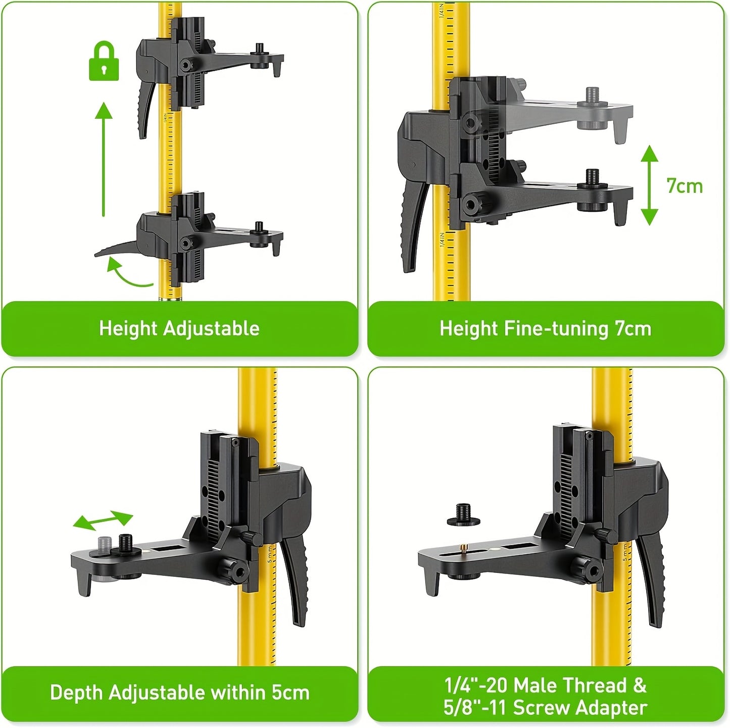 Perche Laser Professionnelle Huepar LP36A 12ft/3.7m Télescopique Réglable avec Trépied & Adaptateurs de Montage Laser 1/4"-20 + 5/8"-11 - Compatible avec Lasers Rotatifs/Lignes