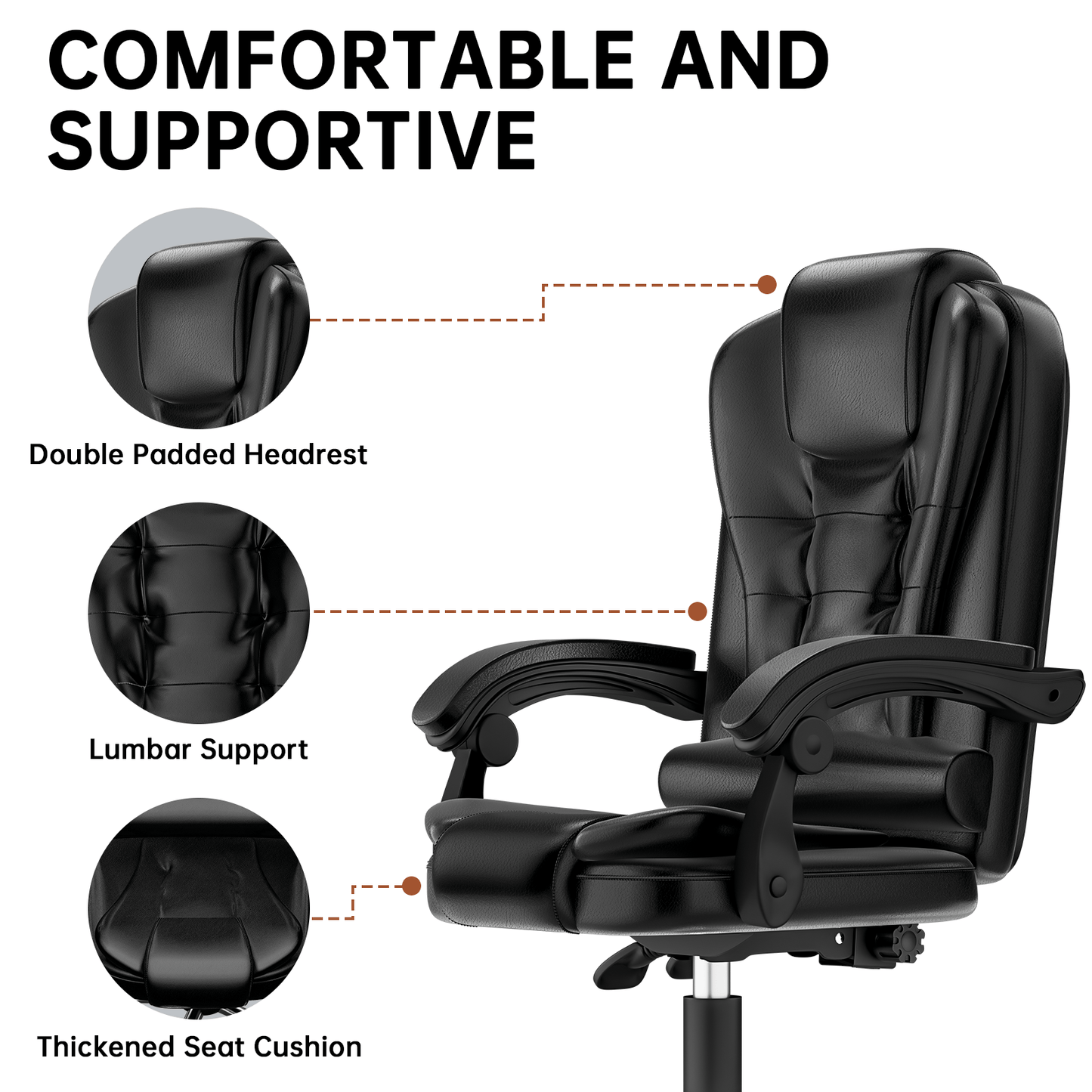 Chaise de bureau exécutive haute dossier, chaise de bureau ergonomique inclinable avec fonction d'inclinaison, chaise d'ordinateur robuste pour le travail à domicile