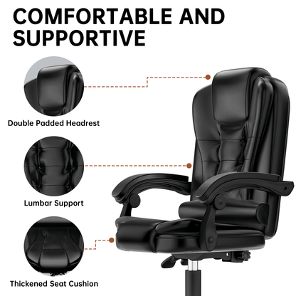 Chaise de bureau exécutive haute dossier, chaise de bureau ergonomique inclinable avec fonction d'inclinaison, chaise d'ordinateur robuste pour le travail à domicile