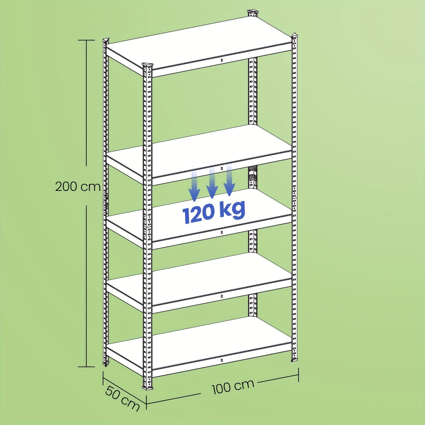 Étagère métallique 5 niveaux, capacité 600 kg, montage sans outils, 50 x 100 x 200 cm, pour garage ou remise