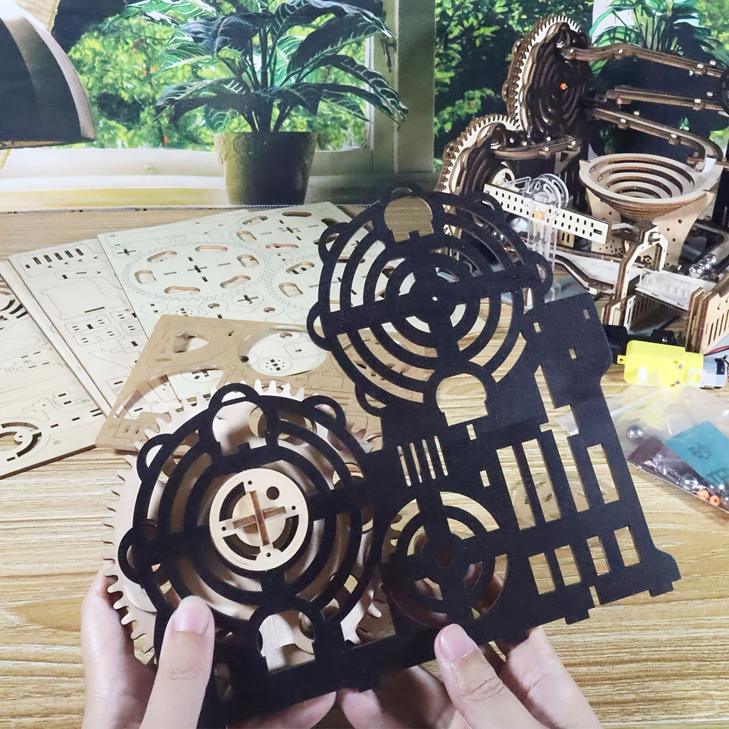 Puzzles électriques 3D en bois, kits de modèles de piste à billes, casse-tête, puzzle à faire soi-même, cadeau de Noël fait main (sans pile), cadeaux de fête d'Halloween