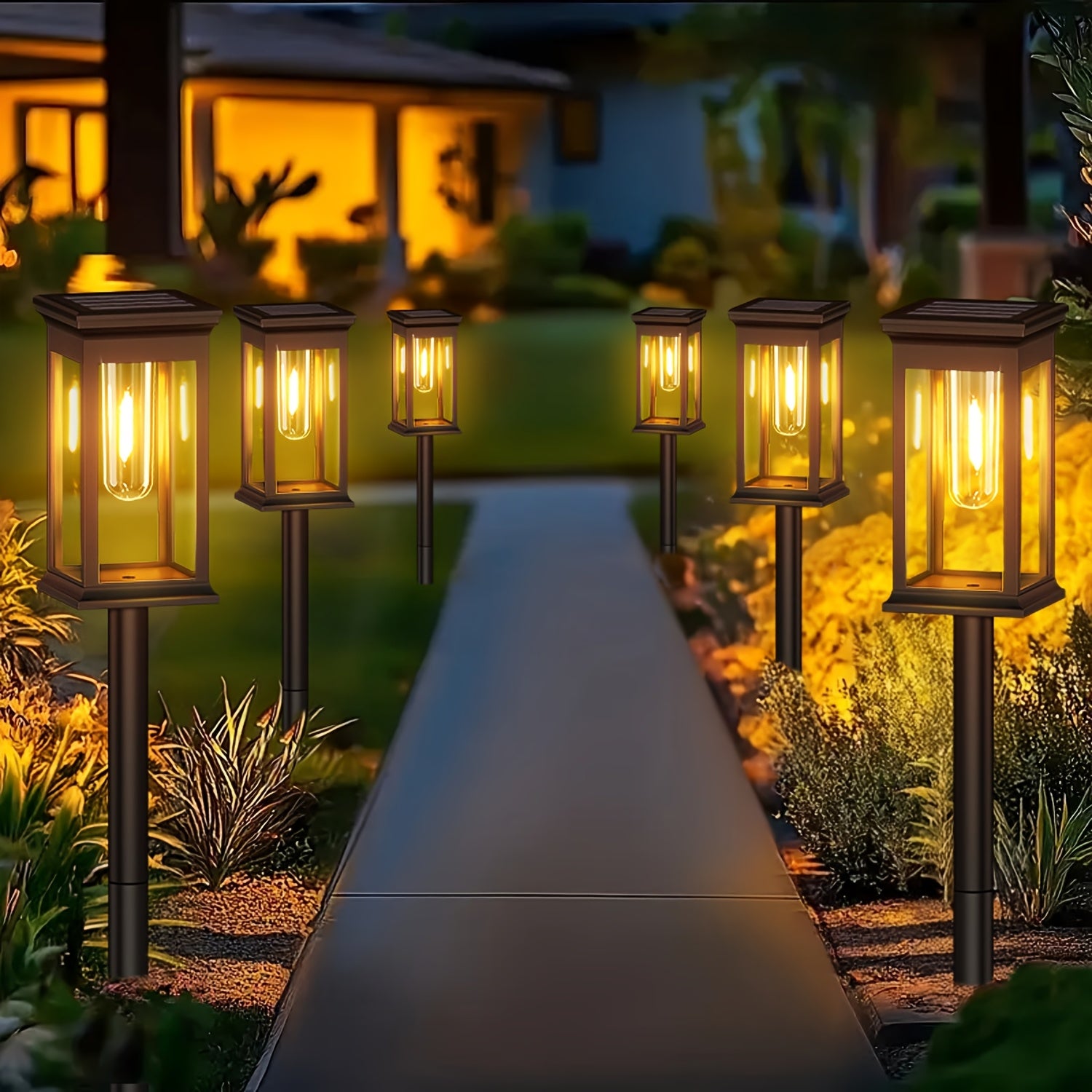 4/6 Pack Lampes Solaires Extérieures, Ampoule Tungstène Améliorée, LED Blanc Chaud Lumineux, Éclairage pour Jardin, Allée, Allée de Voiture et Cour