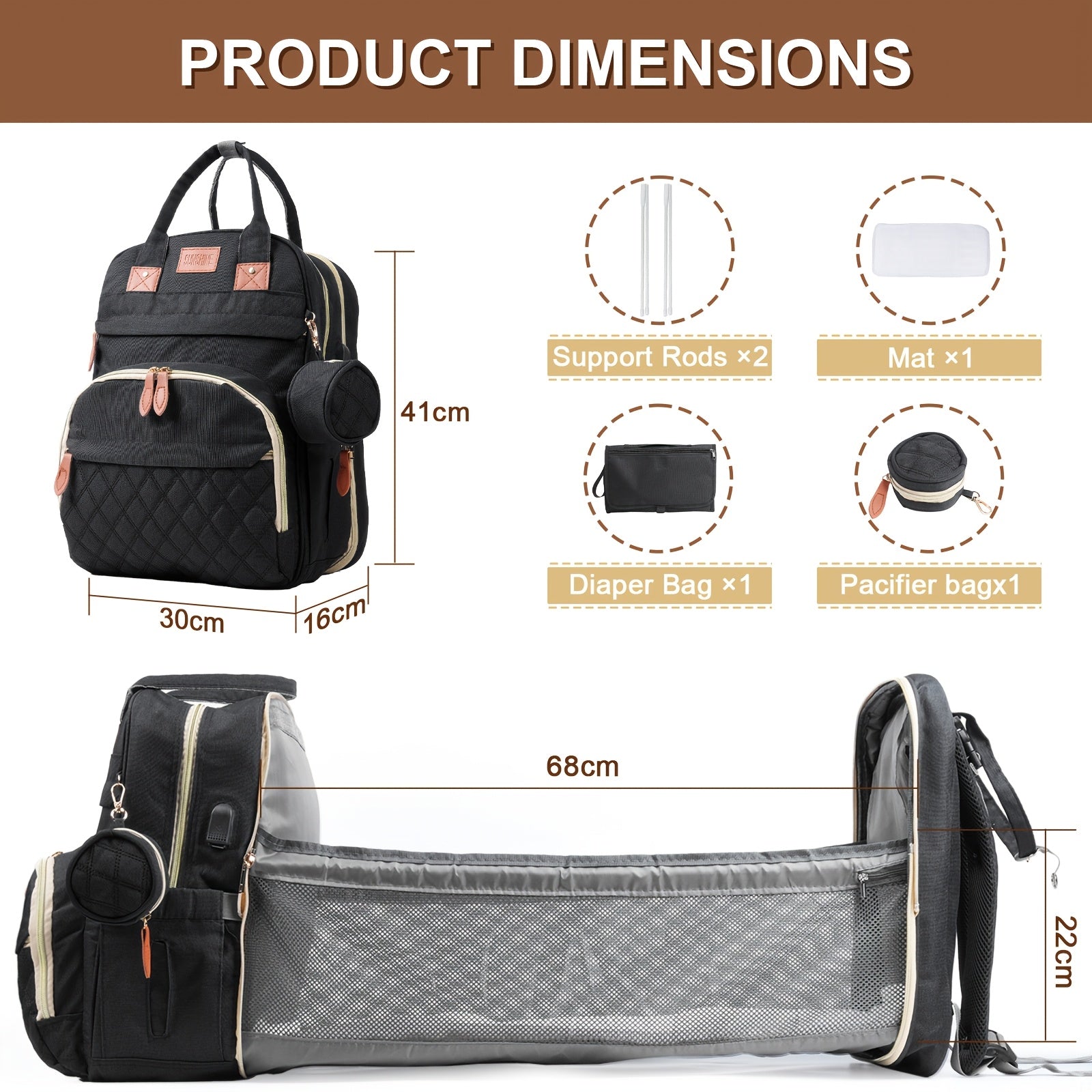Sac de cheval pour maman GROVY, sac multi-poches avec plusieurs compartiments, sac à dos multifonctionnel décontracté pour l'extérieur, léger, grande capacité pour l'organisation des essentiels des couches