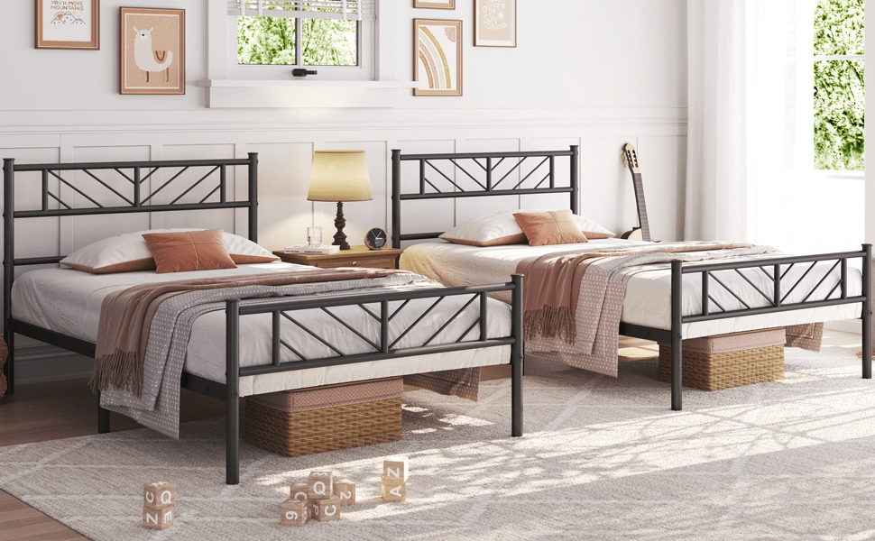 Costoffs Cadre de lit en metal simple Lit en Métal pour Adultes Grande Espace en Lattes Moderne