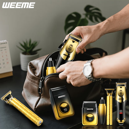WEEME Ensemble de 4 tondeuses à cheveux électriques dorées pour hommes, outils de toilettage à domicile comprenant une tondeuse à cheveux électrique, un rasoir, un tondeuse à poils de nez et un tondeuse de précision, parfait pour la maison, la voiture ou