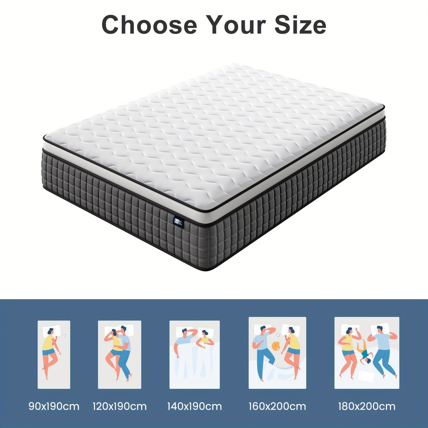 Matelas à ressorts de conception hybride - S'adapte aux courbures du corps, soulage la pression, silencieux et anti-vibration, hauteur de 30 cm