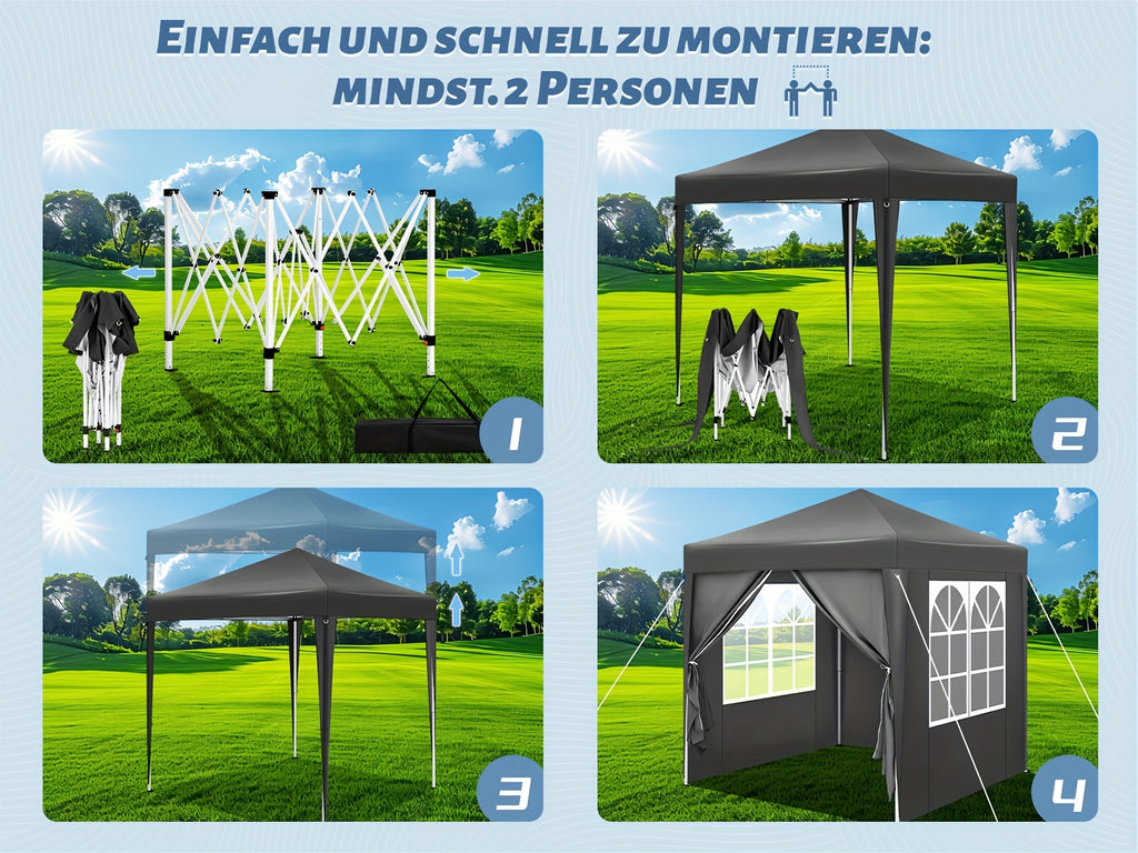 1pc Gazebo, 2x2m, Pavillon Pliable, Auvent Extérieur, Inclut 4 Murs Latéraux, Isolation Hivernale, Ombrage Estival, Tente de Rangement, Tente de Fête, Protection UV UPF 50+, Gazebo de Jardin Réglable en Hauteur, Inclut Sac de Rangement, Convient aux Jardi