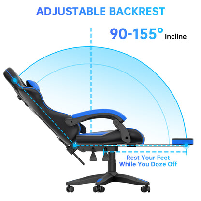 Gartistgo Chaise Gaming Ergonomique - Chaises Gaming avec Coussin Lombaire + Appui-Tête, Chaise de Bureau & Ordinateur Rehausseable pour Adultes, Filles, Garçons (Avec Repose-Pieds)