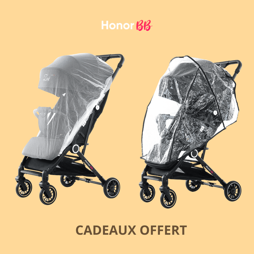 HonorBB ZOA Poussette Canne Bébé Légère et Compacte, 0-3 Ans, 0-15 kg, 3 Positions Inclinables, Pliage Automatique, Bandoulière, Moustiquaire et Protection Pluie Offerts – Essential Black