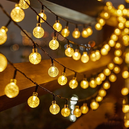 Guirlande Lumineuse Solaire Boule de Cristal 22M/12M 200 LED, 200LED/100LED Extérieur IP65, Lampe Solaire Extérieure, 8 Modes d'Éclairage, Lampe de Jardin Solaire, pour Jardin Patio Porche Décoration de Fête de Mariage Blanc Chaud