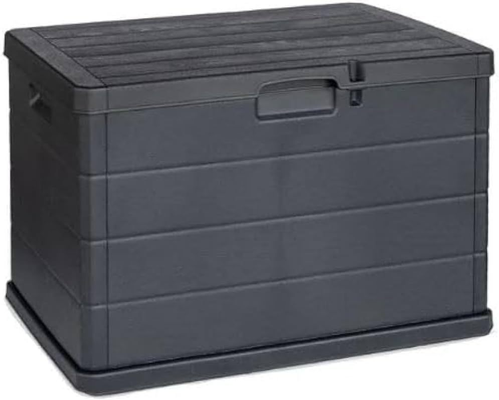 Coffre de jardin Buystar 170L en résine – Imperméable, facile à assembler – Couvercle verrouillable – 78x55x52 cm – Coffre d'extérieur anthracite léger et durable – Organiser, ranger