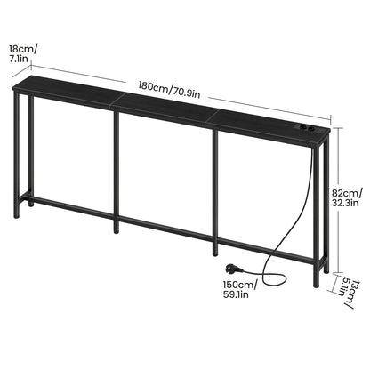 Table Console Moderne Industrielle Étroite avec Station de Chargement et Ports USB - Bois Ingénierie Robuste et Métal, Idéale pour Entrée, Salon, Table de Canapé, Bureau de Chargement USB pour Hall, Couloirs, Entrées