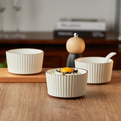 Ensemble de 4 bols de 11 cm (4,5 pouces), 400 ml, blanc perle, avec bords marron foncé dessinés à la main, ensemble de bols, vaisselle en céramique, bol à muesli, bol à petit-déjeuner, bol à dessert, bol à crème, bol à glace, bol à salade, bol à fruits, b