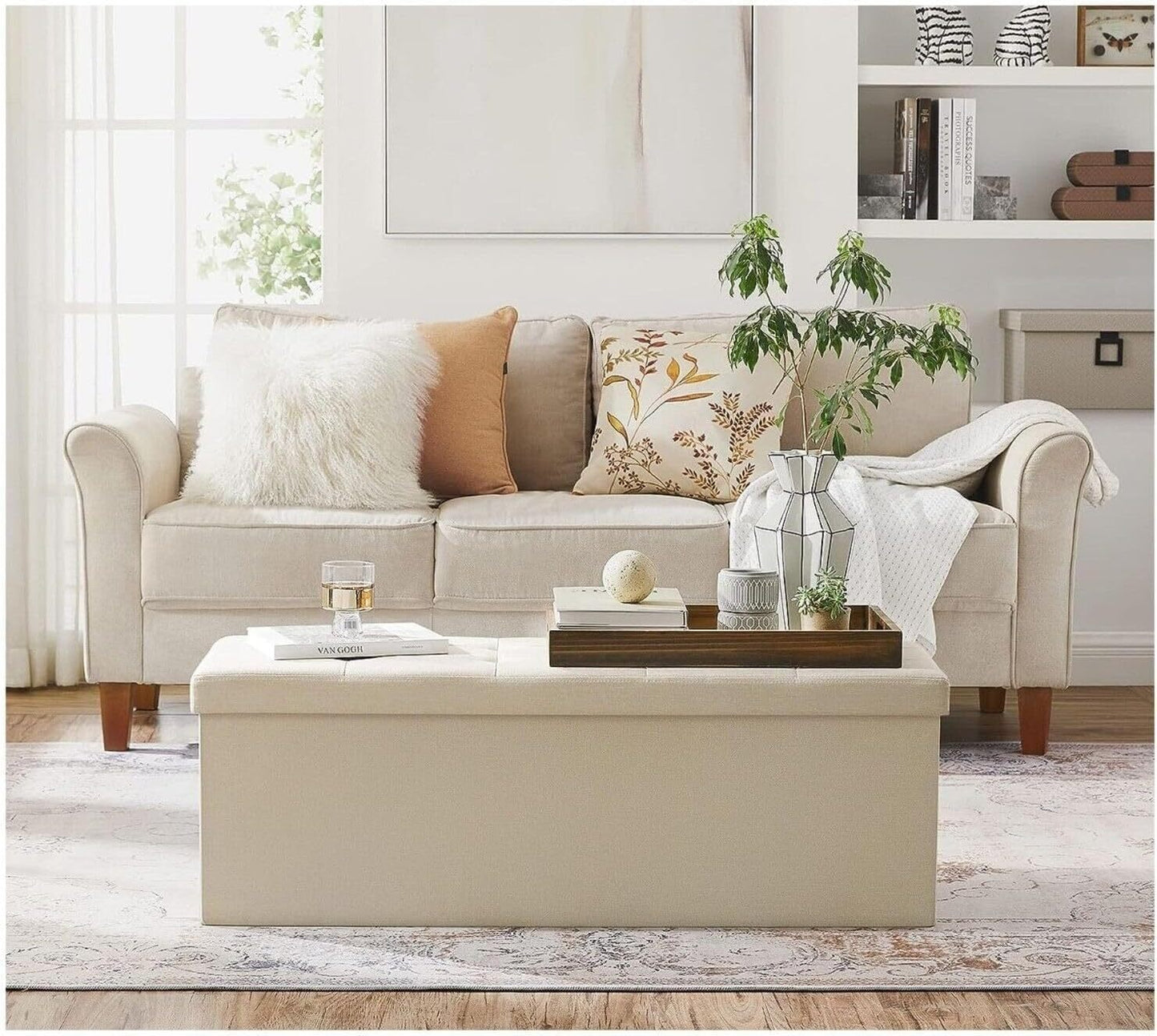 Pouf repose-pieds de rangement Cecaro Group, coussin d'appoint, coffre banc matelassé capitonné, plusieurs couleurs