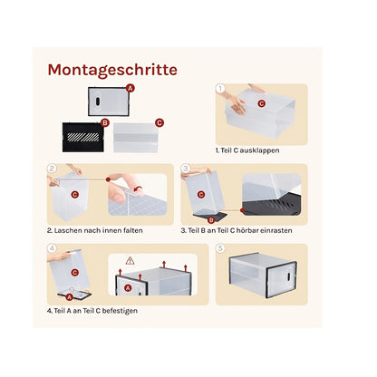 Boîte à chaussures empilable, Boîte à chaussures avec porte magnétique, Boîte en plastique pour rangement de chaussures, Organisateur de chaussures pliable pour tailles inférieures à 42, 35X19X25 Cm