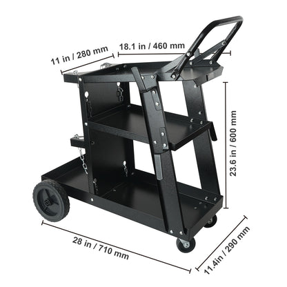 Chariot de soudage VEVOR à 3 niveaux pour charges lourdes avec une capacité de poids de 400 lbs, roues pivotantes à 360°, chaînes de sécurité pour le rangement du réservoir, chariot de soudage MIG à roulettes pour machines de soudage TIG, ARC, MMA et plas