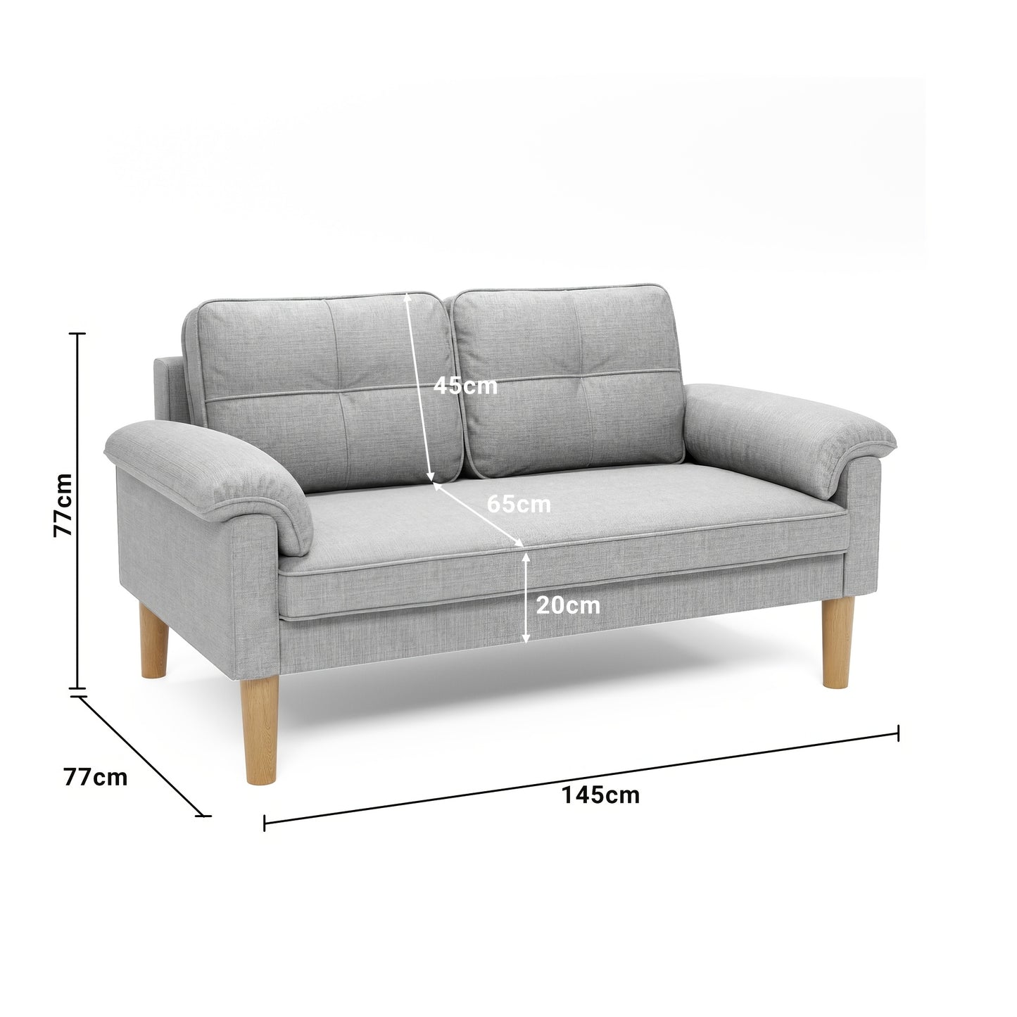 Petit canapé 2 places avec accoudoir et poche latérale, canapé 2 places avec dossier épais et éponge épaissie, pour le salon/chambre/chambre d'amis/home cinéma/bureau, 144 x 77 x 77 cm (gris foncé/gris clair)