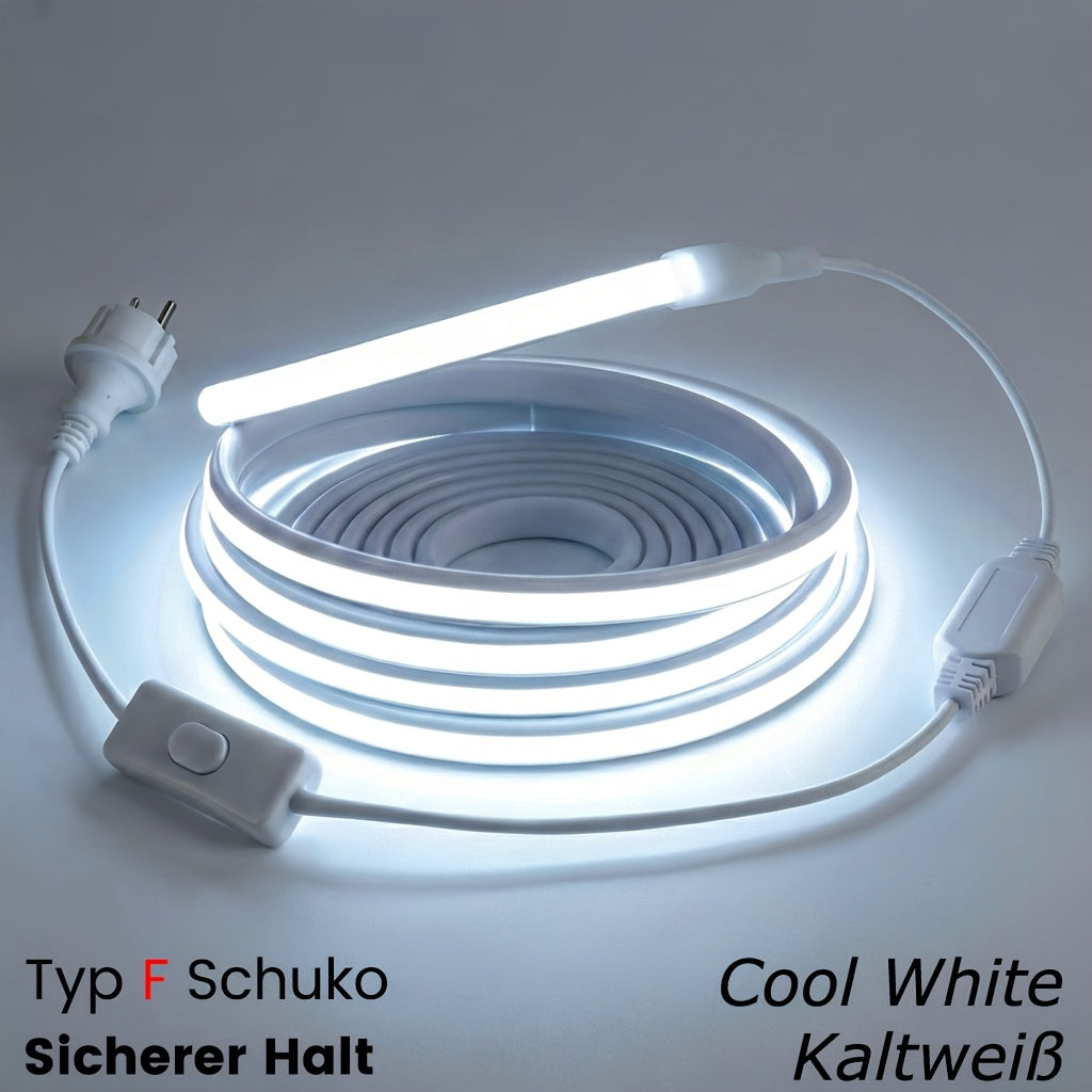 Ruban LED COB 220V 230V, Lampe d'éclairage intérieur flexible, 288 LED par mètre, Ruban adhésif à haute luminosité, Disponible en blanc ou blanc chaud pour la décoration de cuisine et de salle, Comprend une prise et un interrupteur EU