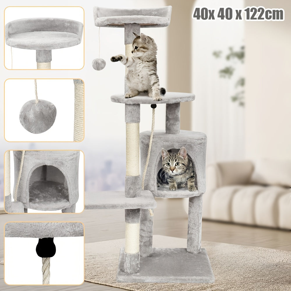 Griffoir pour chat Cactus gris, jouet pour animaux de compagnie, plateforme  maison mignonne en bois, poteau en sisal, arbre à chat, 41,5*41,5*18,5 cm