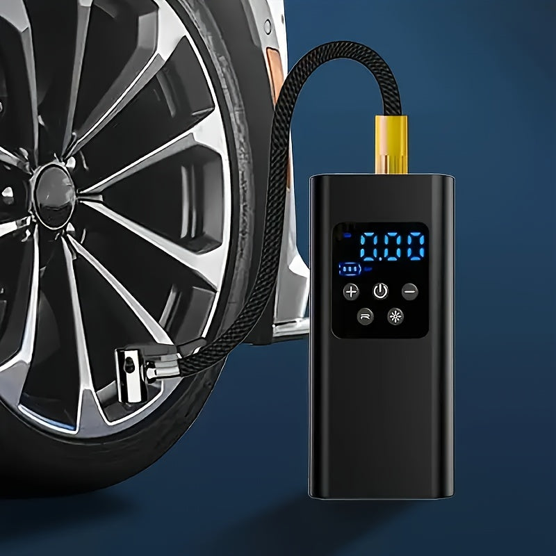Compresseur d'air portable avec 3 batteries rechargeables, écran LCD, lumière LED et mode SOS - Idéal pour voitures, motos et vélos