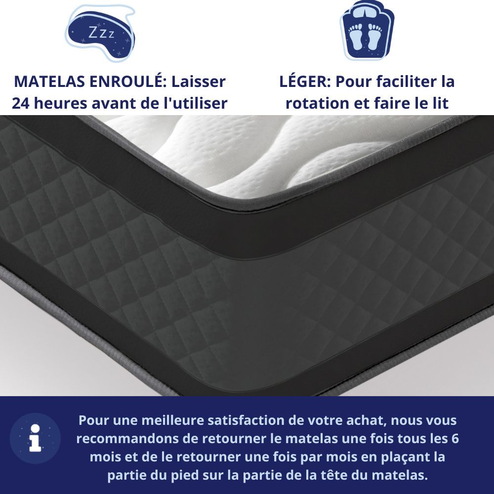Matelas Mousse Onyx - Ferme - Réversible - Côté Été/hiver - H20 Cm